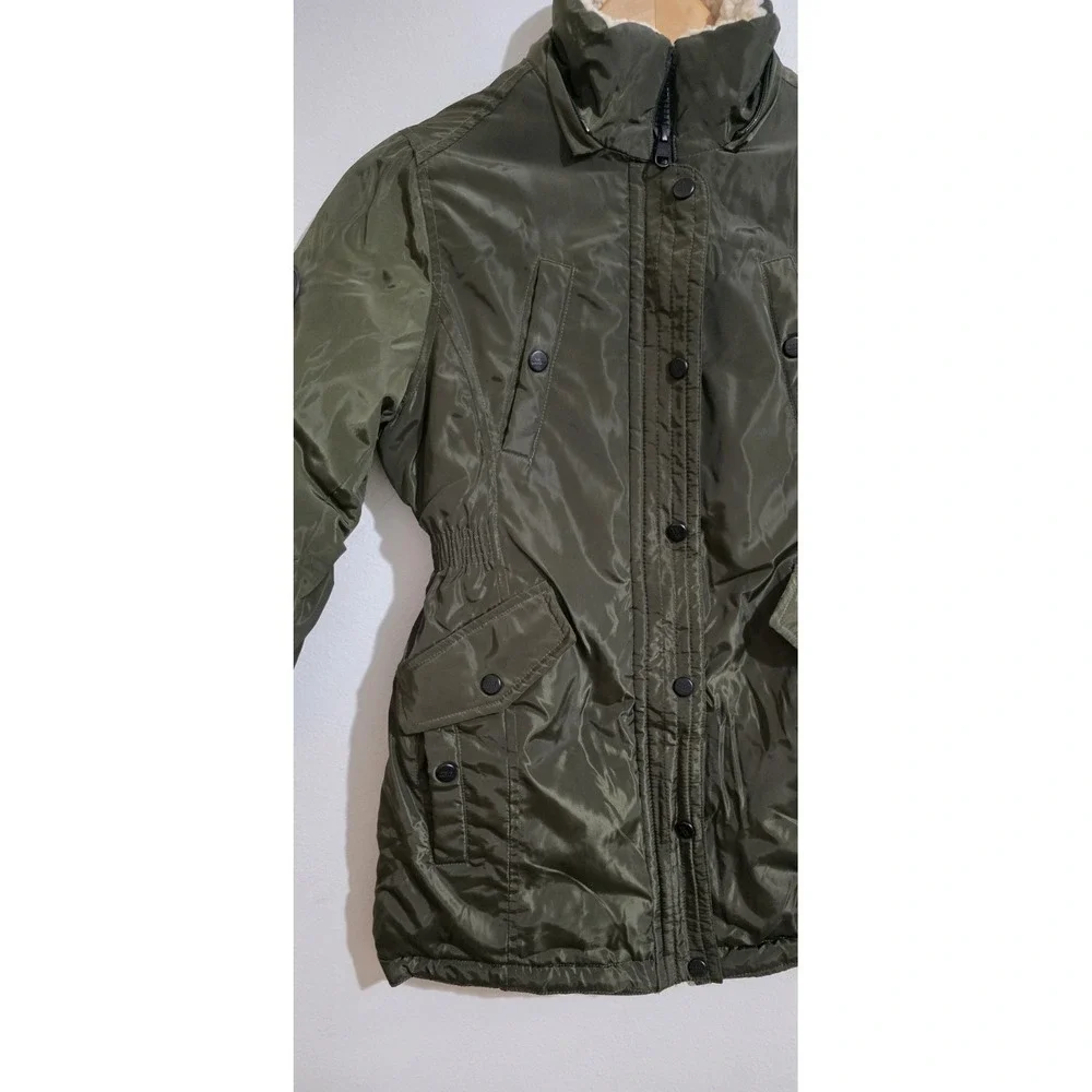 Steve Madden Girls Faux Fur Trim Parka Jacket Coat Olive Green Moto Sz S 7-8‎